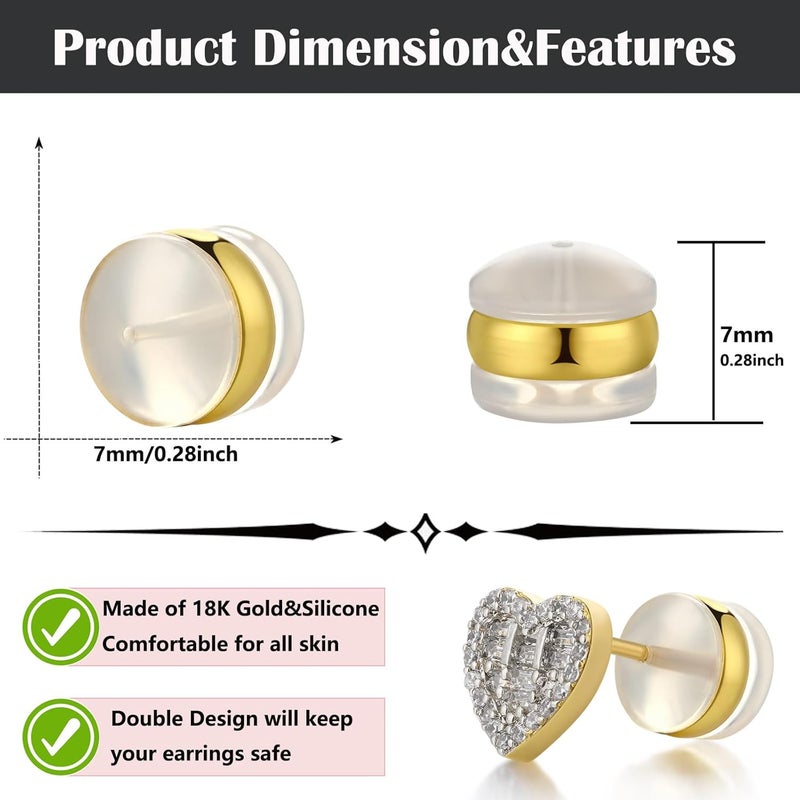 Formulen 7mm Big Silicone Earring Backs,18K Gold Plated Silicone Earring Backs for Studs/Ear Wires Fish Hooks, Hypoallergenice Soft Clear Backings for Women Men W+G - Image 4